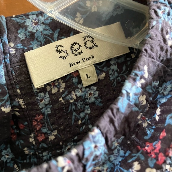 Sea New York navy floral ruffle sleeve top with lace trim Sz L - Picture 2 of 5